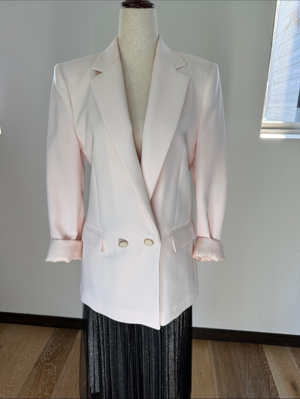 Mango Blush Pink Double-Breasted Blazer